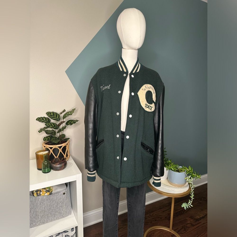Vintage 60s DeLONG Letterman Varsity Jacket Wrestling State Chenille Patch Sz 38 - Picture 1 of 10